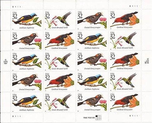 Birds Animal 20 x 32 Cent U.S. Postage Stamps 1997 Scott 3225a By USPS in Saudi Arabia