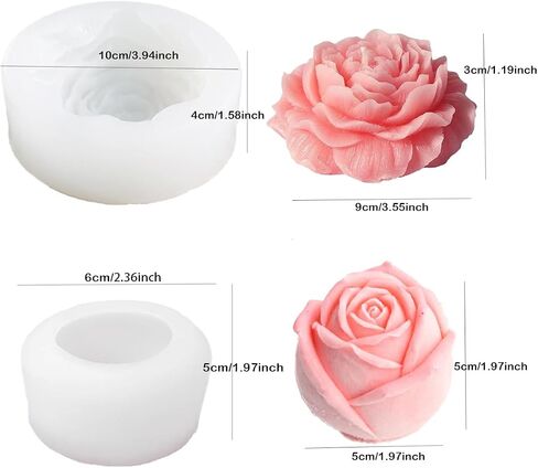 2Pcs Candle Molds for Candle Making Flowers Candle Molds Roses 2.16 inch Peonies 3.94 inch in Saudi Arabia