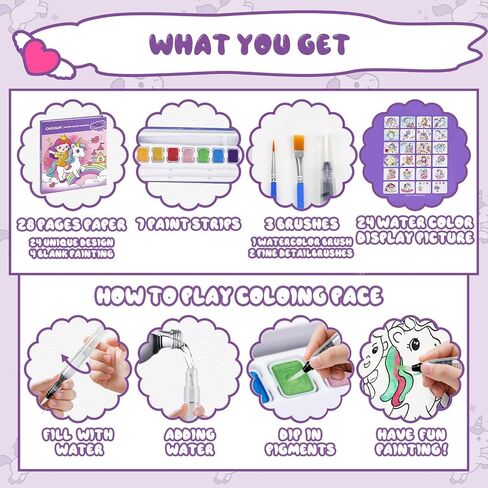 Paint with Water Coloring Books for Kids, Mess Free Watercolor Painting Kit Painting Activity for Kids Ages 3-5 4-8, Arts Crafts Drawing Gift Toy for Boy Girl (Purple) in Kuwait
