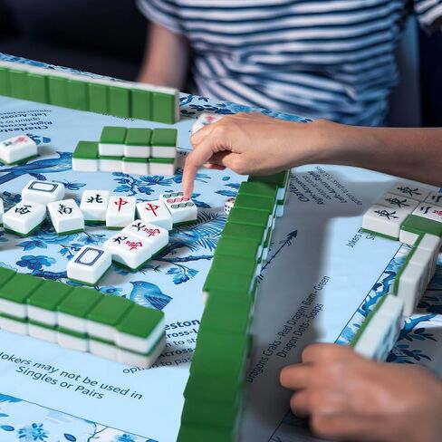 Mahjong Tablecloth Chinoiserie Mahjong Mats Blue Floral Card Table Cloth 55" x 55" Square Game Instructions for Beginner Card Board Tile Games Gift(Floral) in Saudi Arabia