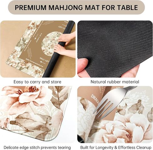 Mahjong Mat - 33 "x33" حصيرة ألعاب تقليل الضوضاء غير المنزلق للجدول ، مملوكة ملقب Mahjong Multi ذات الأكل 3 مم مع حقيبة حمل ، لماهجونغ ، لعبة البوكر ، ألعاب البلاط ، الدومينو ، الوردي in Kuwait