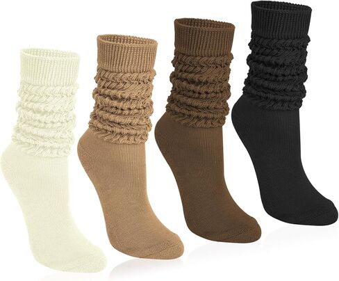 Justay 4 Pairs Slouchy Socks for Women, Scrunch Boot Long Knee High Knit Tube Athletic Slouch Socks for Woman in Kuwait