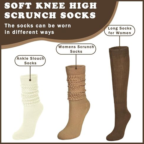Justay 4 Pairs Slouchy Socks for Women, Scrunch Boot Long Knee High Knit Tube Athletic Slouch Socks for Woman in Kuwait