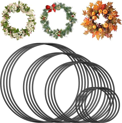 16 Pcs Metal Hoops for Crafts, Dream Catcher Rings, Black Metal Circles Floral Macrame Hoop for DIY Craft Projects, Wedding Wreath Decor and Wall Hanging (4/8/10/12 Inch) in Saudi Arabia