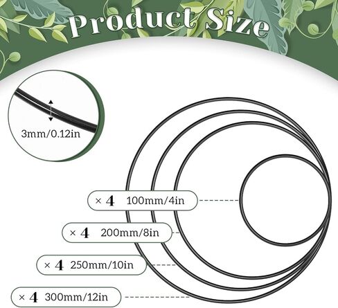 16 Pcs Metal Hoops for Crafts, Dream Catcher Rings, Black Metal Circles Floral Macrame Hoop for DIY Craft Projects, Wedding Wreath Decor and Wall Hanging (4/8/10/12 Inch) in Saudi Arabia