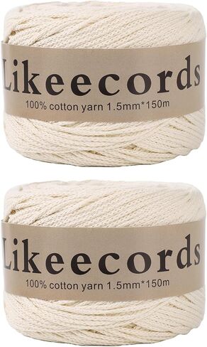 LikeEcords 100 ٪ قطن Macrame الحبل 1.5 مم × 330 ياردة (300 متر) 1.5m Macrame Yarn Crochet Macrame Bag Clord للأكياس والزخارف المنزلية (Beige) in Kuwait