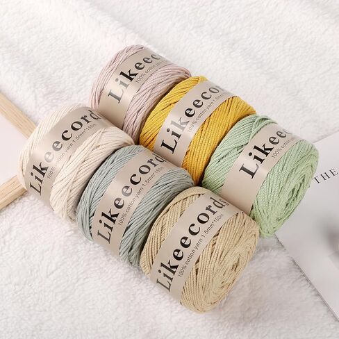 LikeEcords 100 ٪ قطن Macrame الحبل 1.5 مم × 330 ياردة (300 متر) 1.5m Macrame Yarn Crochet Macrame Bag Clord للأكياس والزخارف المنزلية (Beige) in Kuwait