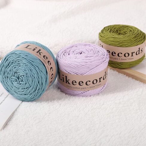 LikeEcords 100 ٪ قطن Macrame الحبل 1.5 مم × 330 ياردة (300 متر) 1.5m Macrame Yarn Crochet Macrame Bag Clord للأكياس والزخارف المنزلية (Beige) in Kuwait