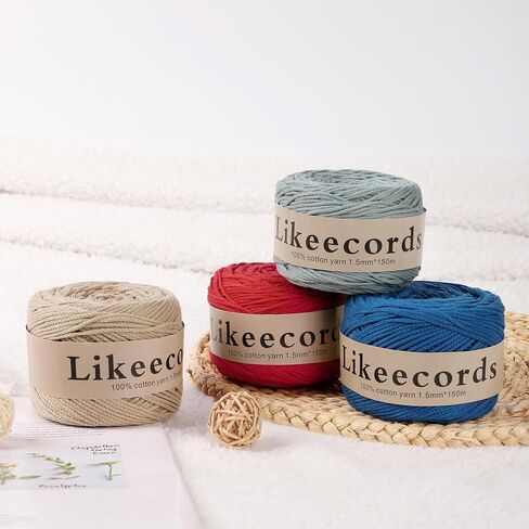 LikeEcords 100 ٪ قطن Macrame الحبل 1.5 مم × 330 ياردة (300 متر) 1.5m Macrame Yarn Crochet Macrame Bag Clord للأكياس والزخارف المنزلية (Beige) in Kuwait