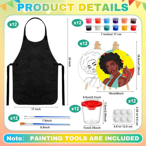 Supervitae 96 Pcs Pre Drawn Canvas Kit for Painting Kids Adults Sip and Paint Kit 5.9 Inch Round Pre Printed Canvas Painting for DIY Birthday Gifts Adult Date Party Favor (Black Girls) in Saudi Arabia