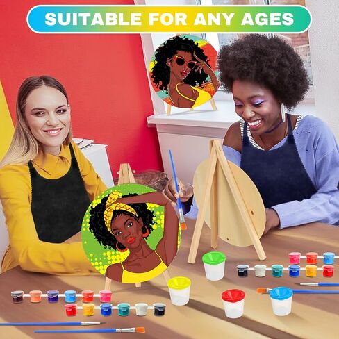 Supervitae 96 Pcs Pre Drawn Canvas Kit for Painting Kids Adults Sip and Paint Kit 5.9 Inch Round Pre Printed Canvas Painting for DIY Birthday Gifts Adult Date Party Favor (Black Girls) in Saudi Arabia