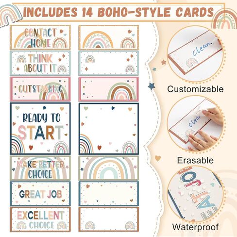 67 Pcs Student Behavior Clip Chart for Classroom Management Blue Boho Track Reward Incentive Behavior Pocket Chart Kids Boho Bulletin Board Hanging Tool for Teacher Office Elementary School Supplies in Saudi Arabia
