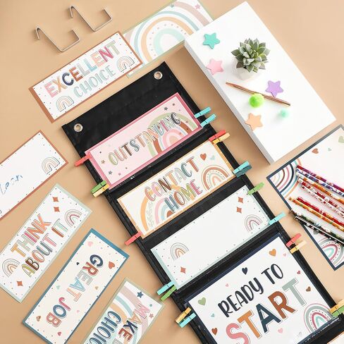 67 Pcs Student Behavior Clip Chart for Classroom Management Blue Boho Track Reward Incentive Behavior Pocket Chart Kids Boho Bulletin Board Hanging Tool for Teacher Office Elementary School Supplies in Saudi Arabia