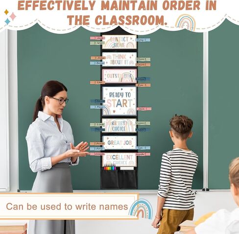 67 Pcs Student Behavior Clip Chart for Classroom Management Blue Boho Track Reward Incentive Behavior Pocket Chart Kids Boho Bulletin Board Hanging Tool for Teacher Office Elementary School Supplies in Saudi Arabia