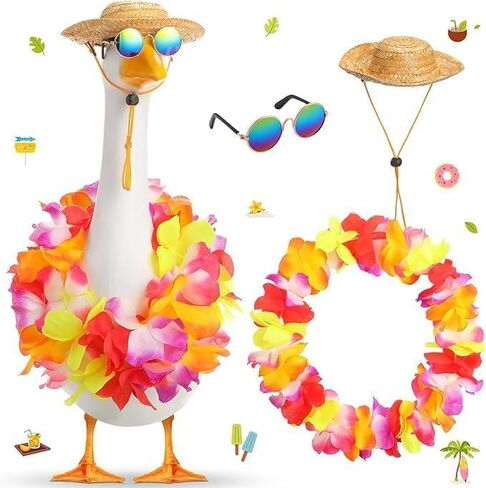 Summer white goose straw hat garland eyewear set, lawn terrace statue clothes straw hat and Hawaiian beach vacation garland outfit (Patterned suit) in Saudi Arabia