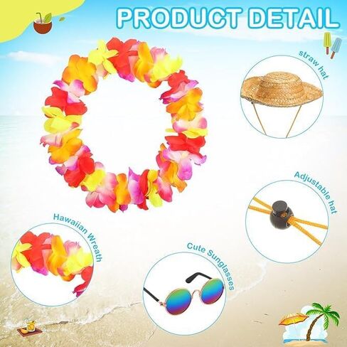 Summer white goose straw hat garland eyewear set, lawn terrace statue clothes straw hat and Hawaiian beach vacation garland outfit (Patterned suit) in Saudi Arabia
