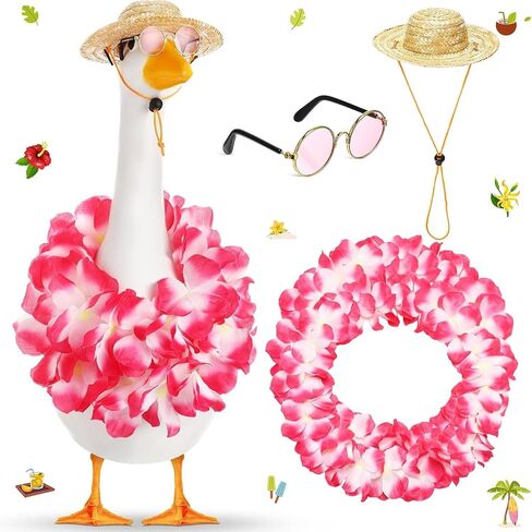 Summer white goose straw hat garland eyewear set, lawn terrace statue clothes straw hat and Hawaiian beach vacation garland outfit (Patterned suit) in Saudi Arabia