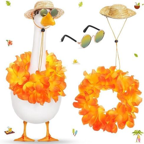Summer white goose straw hat garland eyewear set, lawn terrace statue clothes straw hat and Hawaiian beach vacation garland outfit (Orange suit) in Saudi Arabia