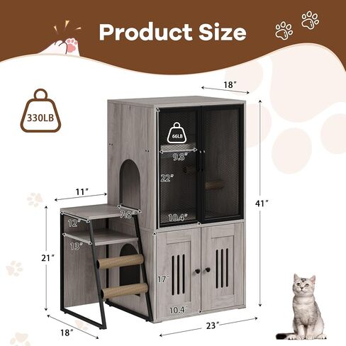 Garvee Double Cat Sterter Box Fence مع سلم ، منزل مزدوج القطط مع مساحة تخزين ، أثاث صندوق فضلات مغلق ، أبيض in Kuwait