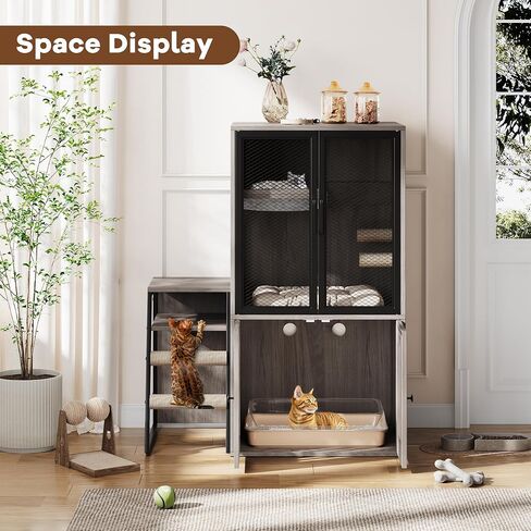 Garvee Double Cat Sterter Box Fence مع سلم ، منزل مزدوج القطط مع مساحة تخزين ، أثاث صندوق فضلات مغلق ، أبيض in Kuwait