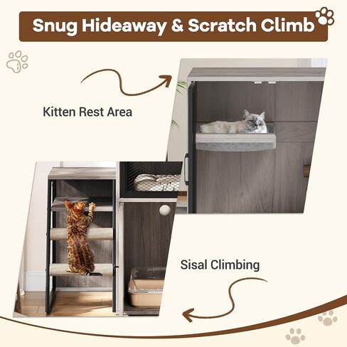 Garvee Double Cat Sterter Box Fence مع سلم ، منزل مزدوج القطط مع مساحة تخزين ، أثاث صندوق فضلات مغلق ، أبيض in Kuwait