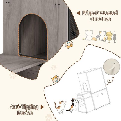 Garvee Double Cat Sterter Box Fence مع سلم ، منزل مزدوج القطط مع مساحة تخزين ، أثاث صندوق فضلات مغلق ، أبيض in Kuwait