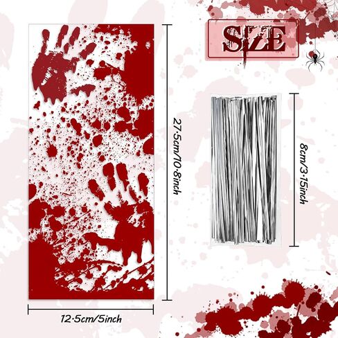100 Pieces Halloween Bloody Treat Bags Decorations Halloween Candy Goodie Bags with 100 Silver Twist Ties Blood Holiday Snacks for Murder Bloody Theme Scary Party Favors, 10.8 x 5 Inch(White, Red) in Saudi Arabia