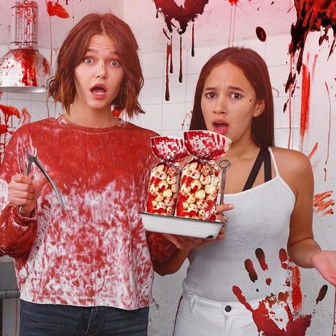 100 Pieces Halloween Bloody Treat Bags Decorations Halloween Candy Goodie Bags with 100 Silver Twist Ties Blood Holiday Snacks for Murder Bloody Theme Scary Party Favors, 10.8 x 5 Inch(White, Red) in Saudi Arabia