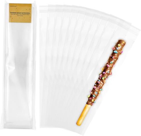 EKAPACKAGING 200Pcs 2x10 Inches Self Sealing Cellophane Bags Clear Pretzel Rod Bags for Treat, Candy Melts, Cookie, Popsicle, Ice Pop in Kuwait