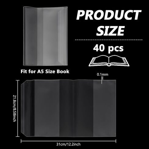 FINGERINSPIRE 40 pcs Clear Book Covers Fit for A5 Size Books, Clear Plastic Waterproof Covers Protector Against Dust Wear Resistant Paperback Exercise Book Cover for Office Books in Saudi Arabia
