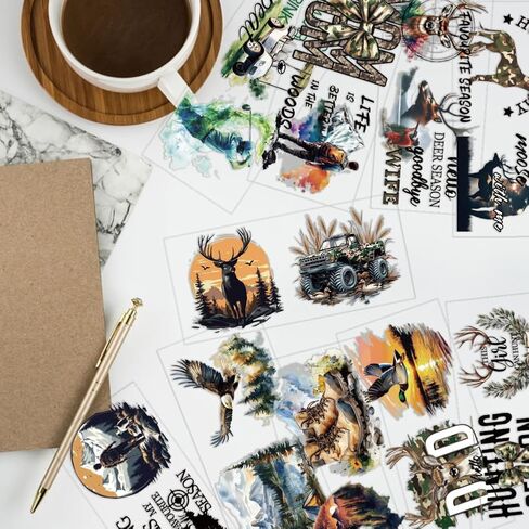 arricraft 10 Pcs Hunting Theme PVC Cup Printing Transfer Sticker, Hunters Wild Animals Pattern UV Waterproof Cup Sticker Kit for 16 oz Glasses Window Home Printing Decoration in Saudi Arabia