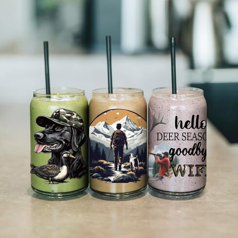 arricraft 10 Pcs Hunting Theme PVC Cup Printing Transfer Sticker, Hunters Wild Animals Pattern UV Waterproof Cup Sticker Kit for 16 oz Glasses Window Home Printing Decoration in Saudi Arabia