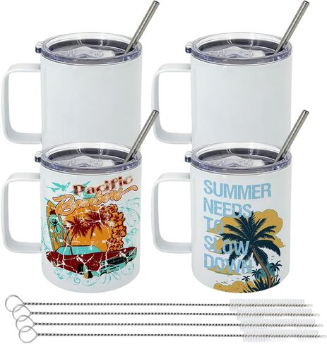 4 Pack 12 oz Sublimation Tumbler with Handle and Straw Stainless Steel Blank Coffee Mugs Double Vacuum Insulation Heat Press Transfer Printing DIY Cups in Saudi Arabia