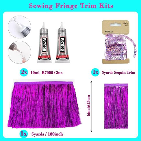 Silver Tinsel Fringe Trim,5Yards X 5.9 Inch Metallic Fringe Trim with B7000 Glue for Karma Jacket Costume Crafts Sparkly foil Wedding Birthday Party Decoration in Kuwait