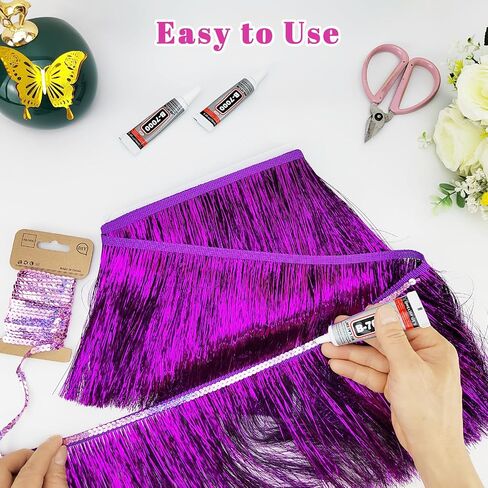 Silver Tinsel Fringe Trim,5Yards X 5.9 Inch Metallic Fringe Trim with B7000 Glue for Karma Jacket Costume Crafts Sparkly foil Wedding Birthday Party Decoration in Kuwait