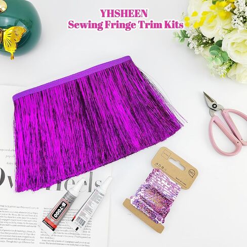Silver Tinsel Fringe Trim,5Yards X 5.9 Inch Metallic Fringe Trim with B7000 Glue for Karma Jacket Costume Crafts Sparkly foil Wedding Birthday Party Decoration in Kuwait