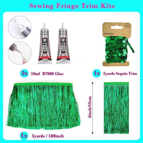 Silver Tinsel Fringe Trim,5Yards X 5.9 Inch Metallic Fringe Trim with B7000 Glue for Karma Jacket Costume Crafts Sparkly foil Wedding Birthday Party Decoration in Kuwait