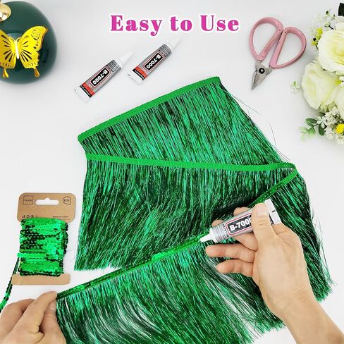Silver Tinsel Fringe Trim,5Yards X 5.9 Inch Metallic Fringe Trim with B7000 Glue for Karma Jacket Costume Crafts Sparkly foil Wedding Birthday Party Decoration in Kuwait