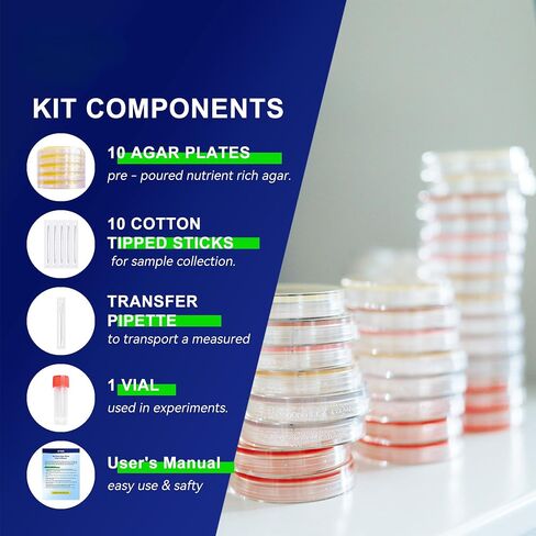مجموعة مشروع أطباق الأطباق المغذية Agar Petri ، 10 لوحات أجار مسبقة قبل ومسحات القطن لتجارب العلوم ، مجموعة علوم البكتيريا - مختومة بشكل منفصل (توصيل الأمازون) in Saudi Arabia