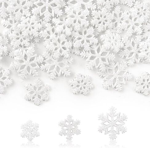 Miniature Resin Snowflakes, 60 Pcs 3 Sizes White Glitter Mini Snowflake Flatback Embellishments for Christmas DIY Crafts Accessories Winter Party Scrapbooking Phone Cases in Saudi Arabia