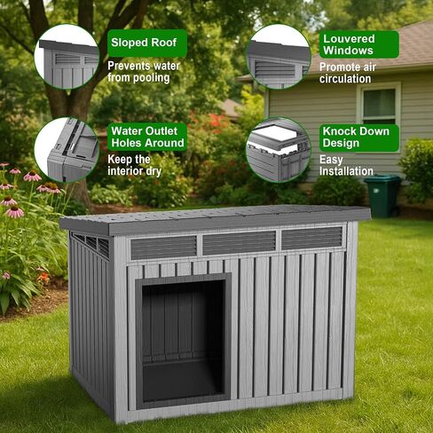 Drato Outdoor Dog and Goat House - Resin All -Weather Dog House Outdoor ، Cennel Dage Dog Ethiber for Backyder ، Farm ، Pettorure in Kuwait