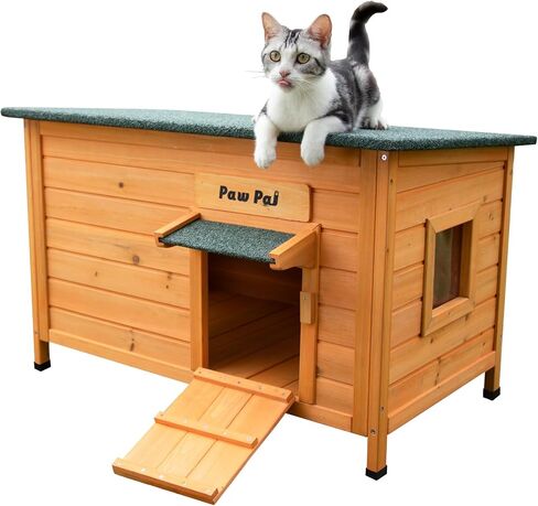 Outdoor Cat House, Weatherproof Wodeen Cat Shelter with Elevated Floor, Openable Roof for Feral Cats, Small Animals and Small to Medium Dogs in Saudi Arabia