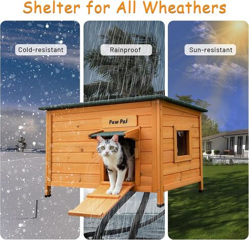 Outdoor Cat House, Weatherproof Wodeen Cat Shelter with Elevated Floor, Openable Roof for Feral Cats, Small Animals and Small to Medium Dogs in Saudi Arabia