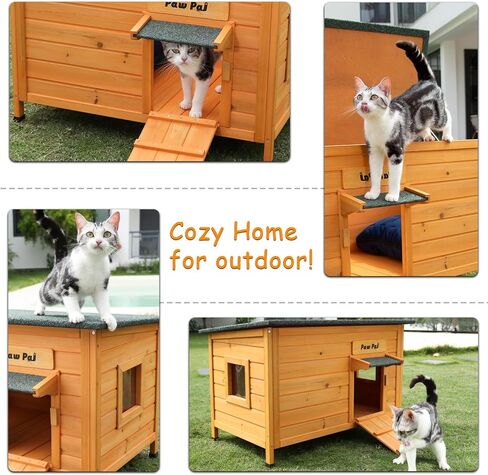 Outdoor Cat House, Weatherproof Wodeen Cat Shelter with Elevated Floor, Openable Roof for Feral Cats, Small Animals and Small to Medium Dogs in Saudi Arabia