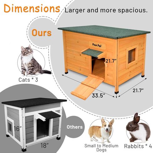 Outdoor Cat House, Weatherproof Wodeen Cat Shelter with Elevated Floor, Openable Roof for Feral Cats, Small Animals and Small to Medium Dogs in Saudi Arabia