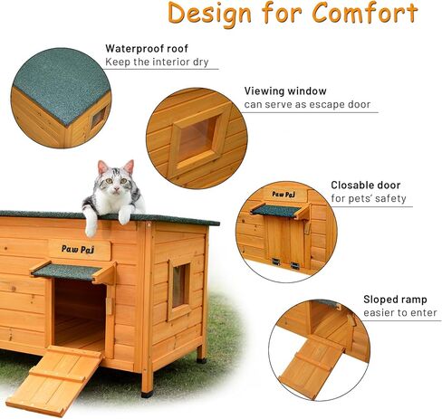 Outdoor Cat House, Weatherproof Wodeen Cat Shelter with Elevated Floor, Openable Roof for Feral Cats, Small Animals and Small to Medium Dogs in Saudi Arabia