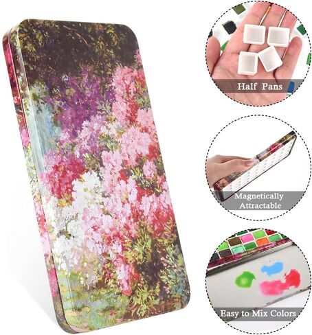 Portable Watercolor Tins Paint Palette with 40Pcs Empty Half Pans and Magnetic Squares, Small Travel Metal Paint Box with Acrylics Painting Art Drawing. FlowerSea in Kuwait