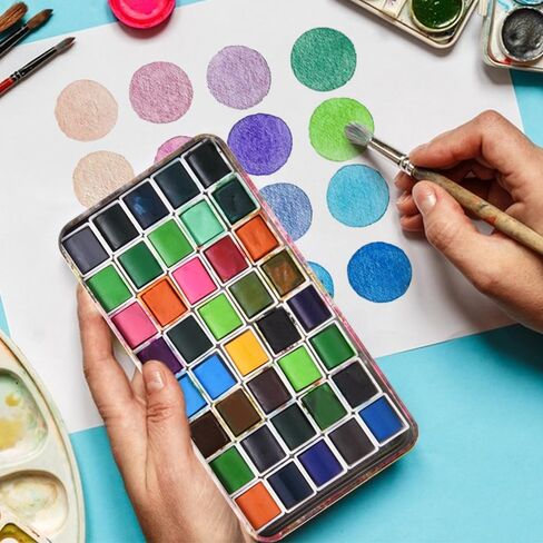 Portable Watercolor Tins Paint Palette with 40Pcs Empty Half Pans and Magnetic Squares, Small Travel Metal Paint Box with Acrylics Painting Art Drawing. FlowerSea in Kuwait