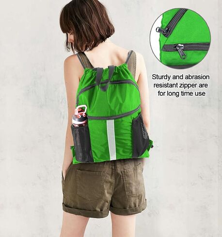 Drawstring Backpack Sports Gym Bag for Women Men Large Size With Two Zipper Pockets and Water Bottle Mesh Pockets in Saudi Arabia