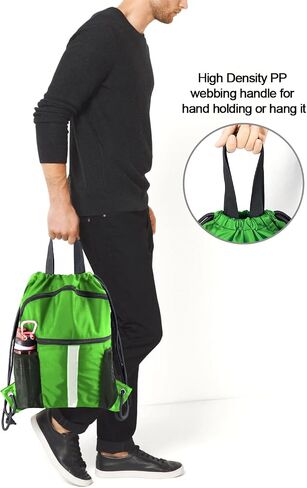 Drawstring Backpack Sports Gym Bag for Women Men Large Size With Two Zipper Pockets and Water Bottle Mesh Pockets in Saudi Arabia